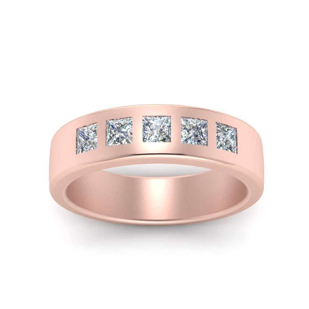 Flat Flush Set Mens Wedding Band Fascinating Diamonds