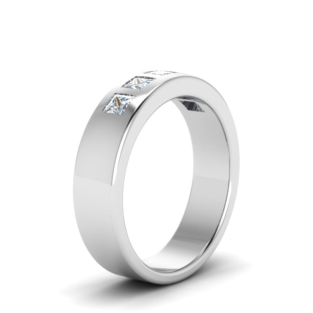 Flat Flush Set Mens Wedding Band Fascinating Diamonds