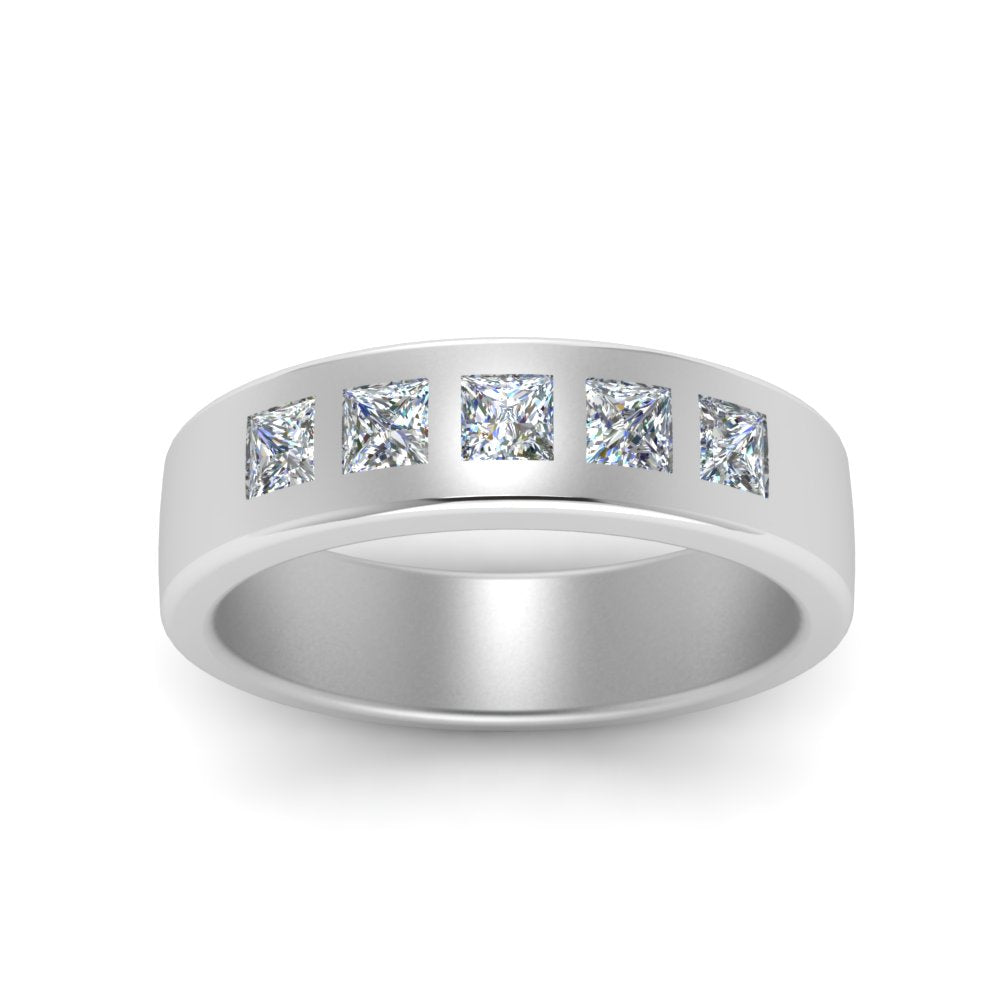Flat Flush Set Mens Wedding Band Fascinating Diamonds