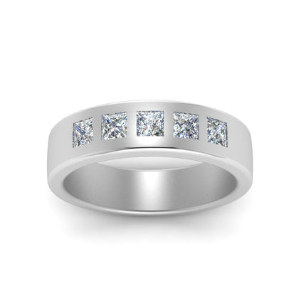 Flat Flush Set Mens Wedding Band Fascinating Diamonds