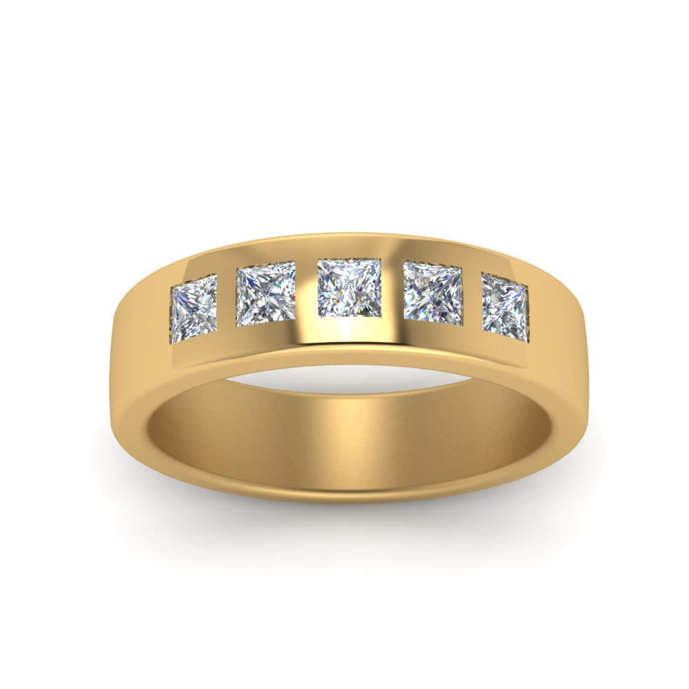 Flat Flush Set Mens Wedding Band Fascinating Diamonds
