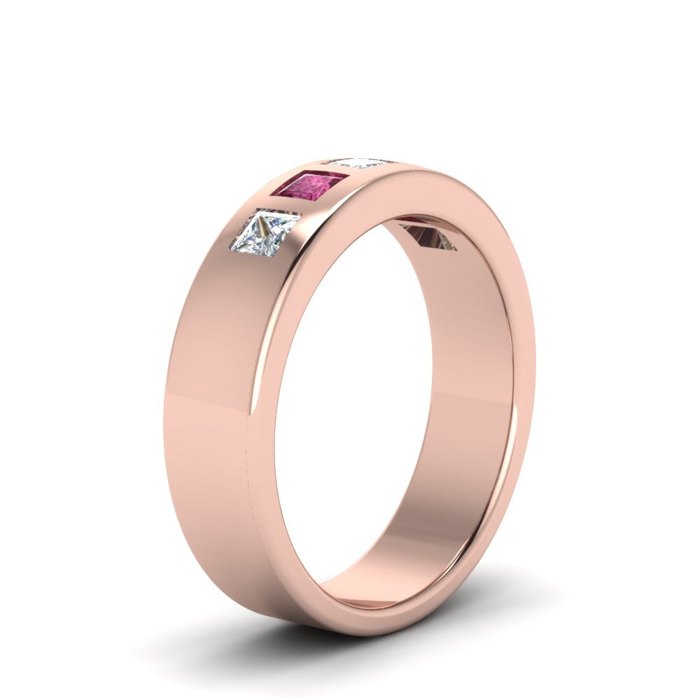 Flat Flush Set Mens Wedding Band Fascinating Diamonds