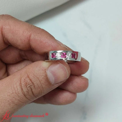 Flat Flush Set Mens Wedding Band Fascinating Diamonds