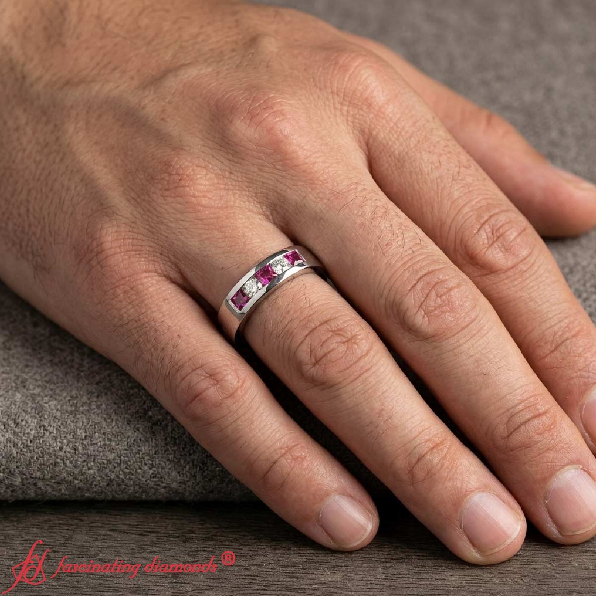Flat Flush Set Mens Wedding Band Fascinating Diamonds