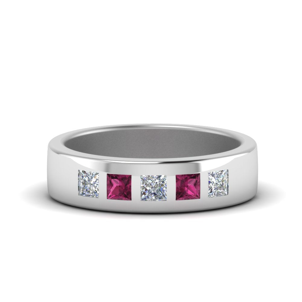 Flat Flush Set Mens Wedding Band Fascinating Diamonds