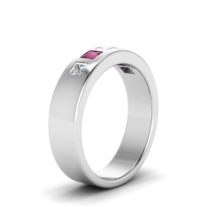 Flat Flush Set Mens Wedding Band Fascinating Diamonds