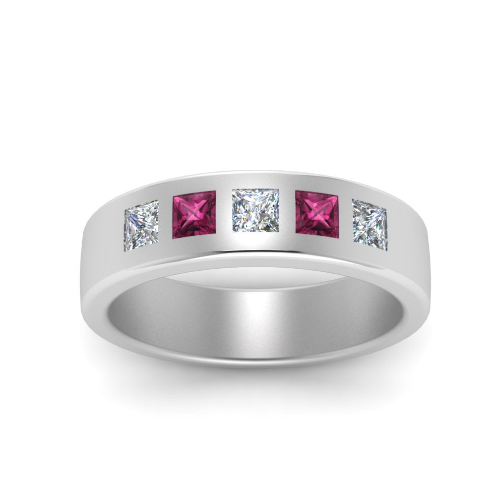 Flat Flush Set Mens Wedding Band Fascinating Diamonds