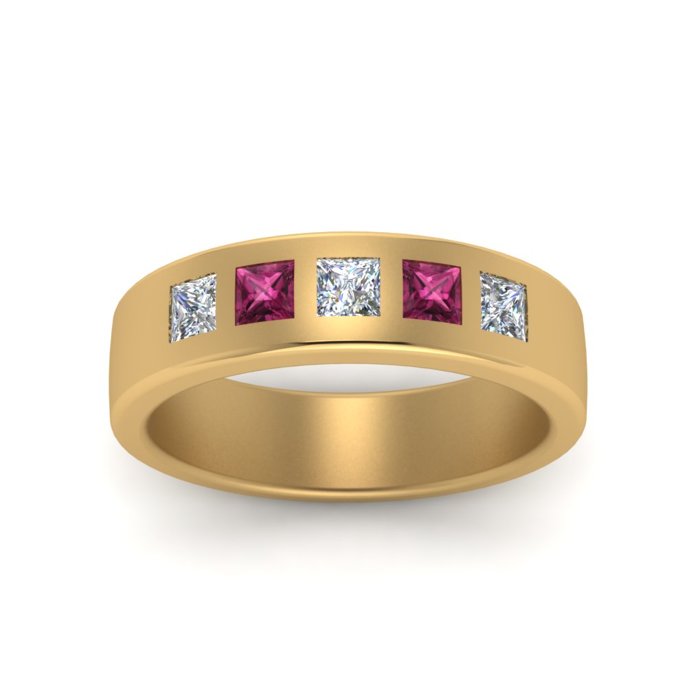 Flat Flush Set Mens Wedding Band Fascinating Diamonds