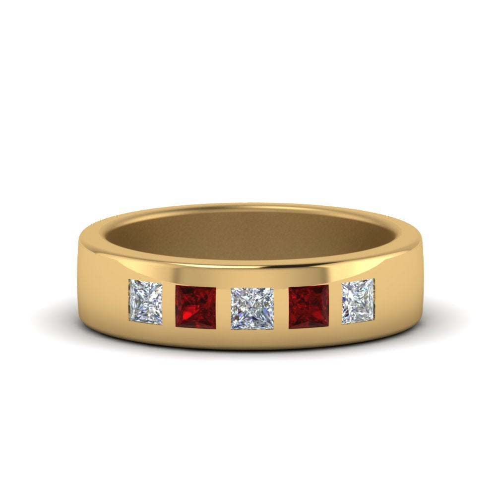 Flat Flush Set Mens Wedding Band Fascinating Diamonds