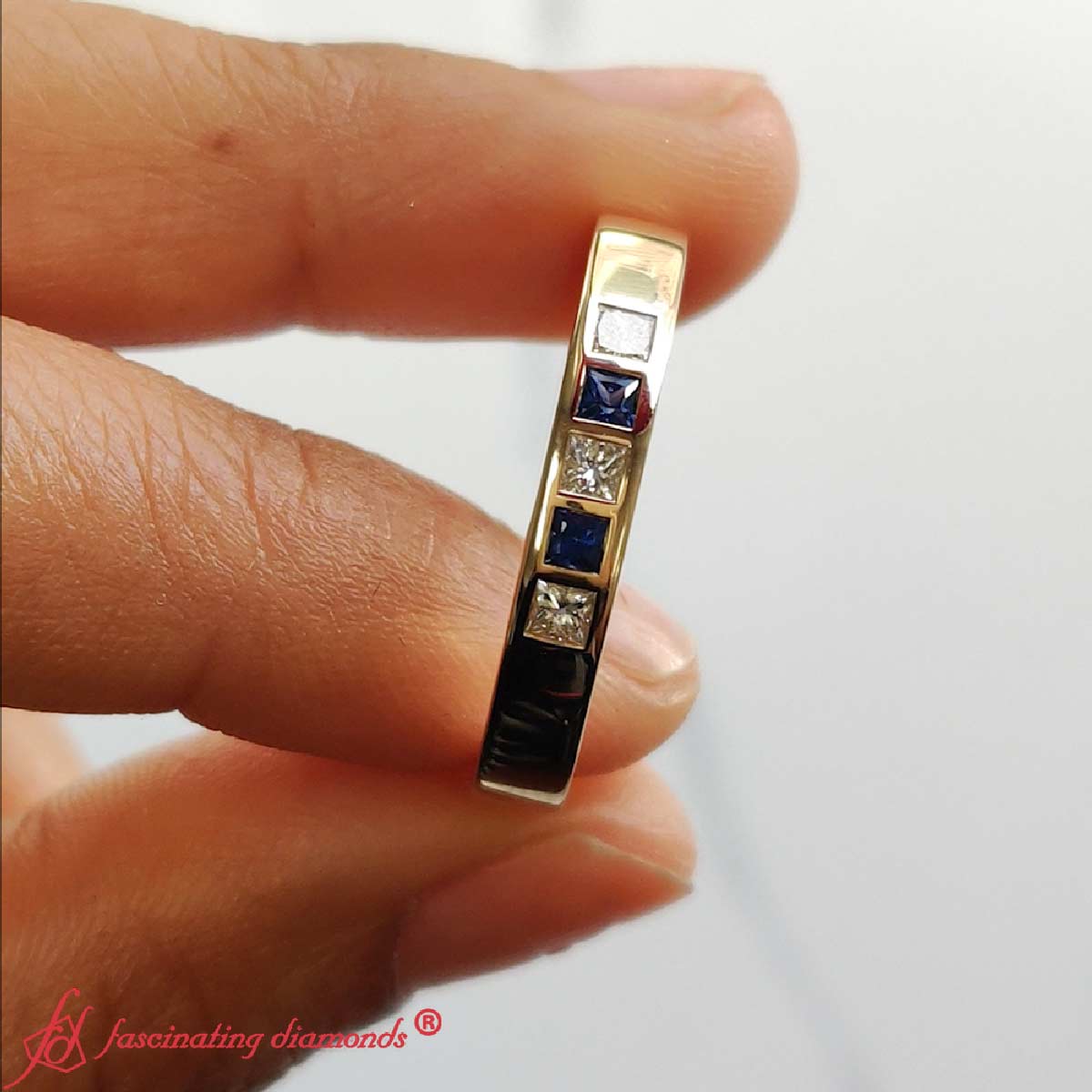 Flat Flush Set Mens Wedding Band Fascinating Diamonds