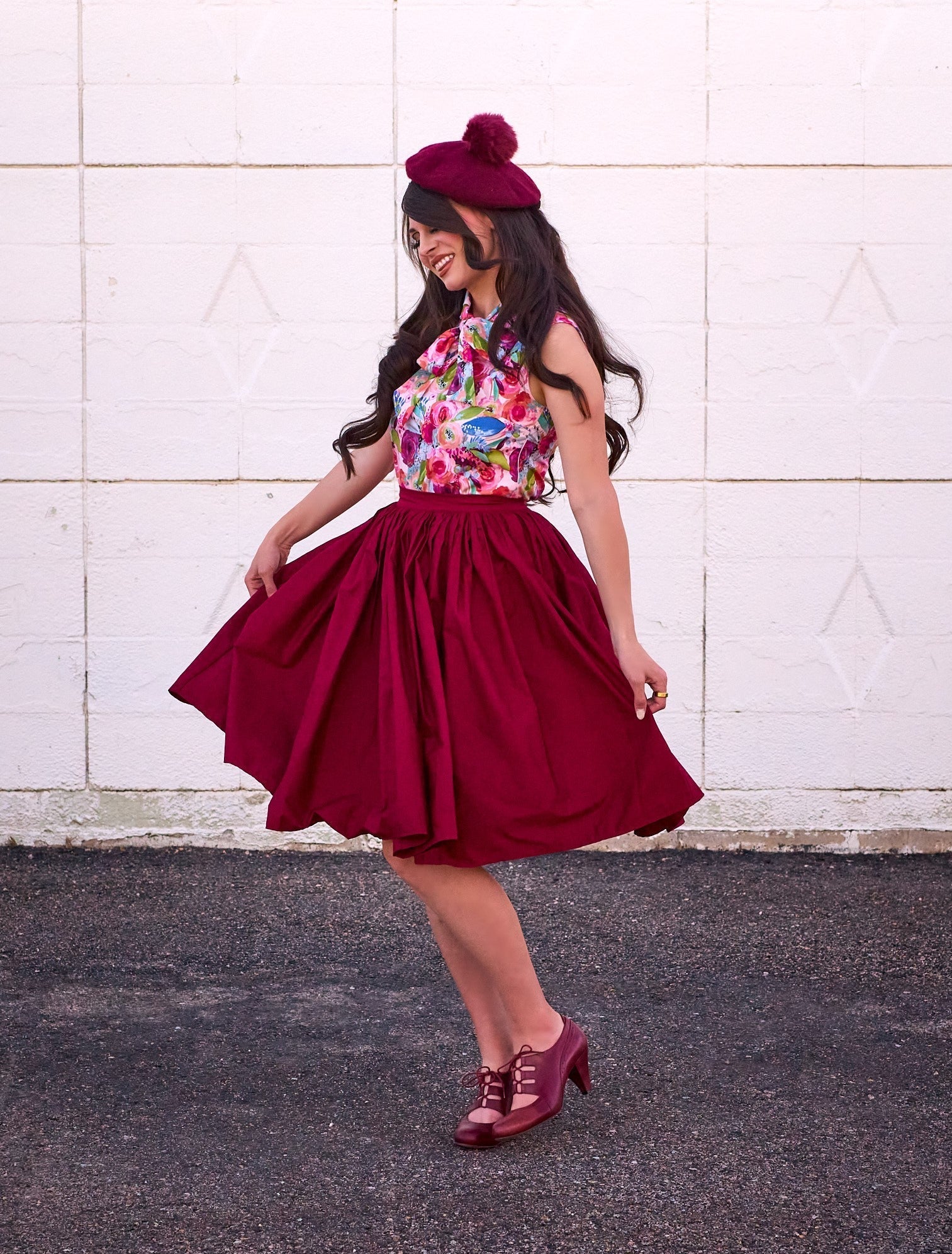 Peggy Swing Skirt in Burgundy Retrolicious