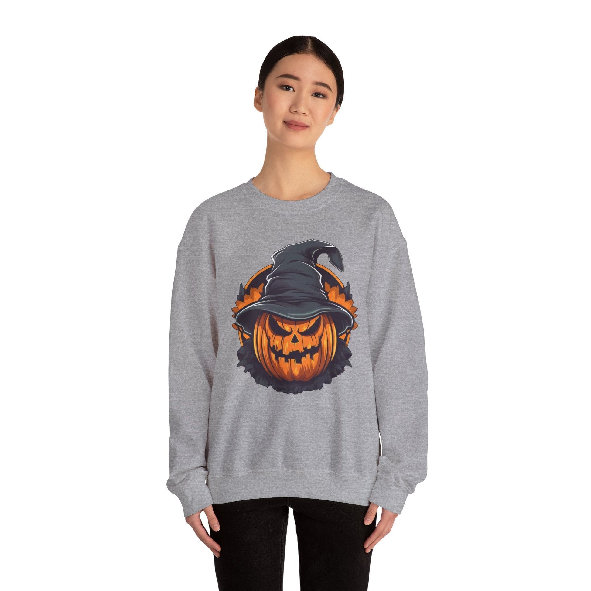 Scary Witch Pumpkin Halloween Crewneck Sweatshirt The Devil's Pickle