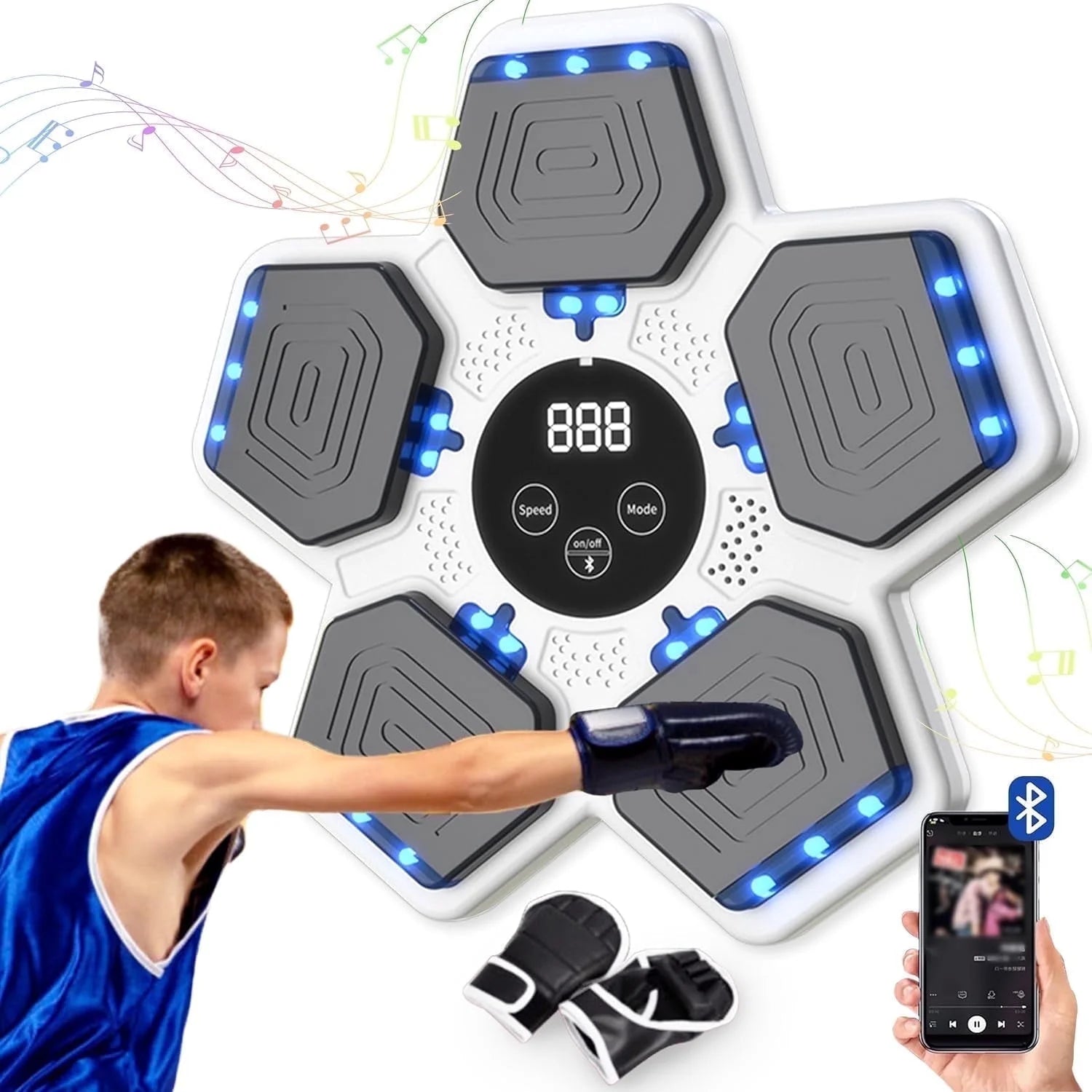 Upgraded Adult Smart Music Boxing Machine, Electronic Boxing Machine with Boxing Gloves, Boxing Music Fitness Machine with Smart Display, Smart Boxing Machine Wall-Mounted for Home Dnd Gym, White
