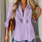 Women’s Contrast Lace Long-Sleeve Button‑Down Blouse FitiqueFit