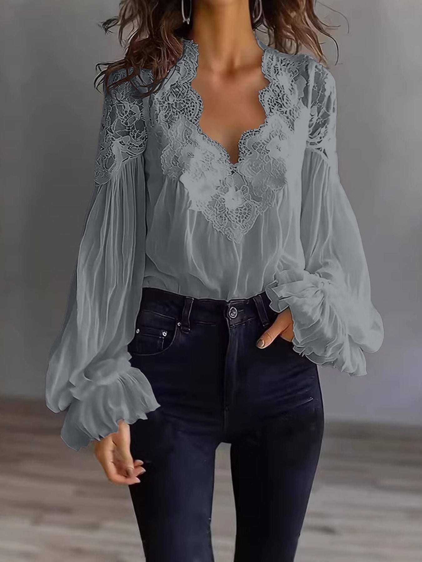 Lace-Panel Puff Sleeve Pleated Ruffle Shirt | Ballet Style FitiqueFit