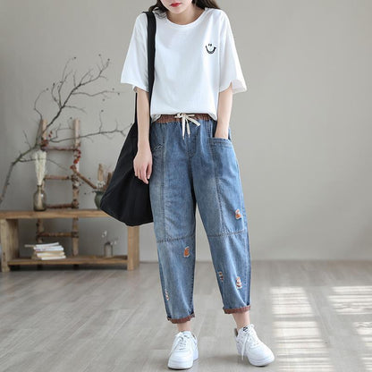 Women's Summer Fashion Ripped Ninth Jeans FitiqueFit