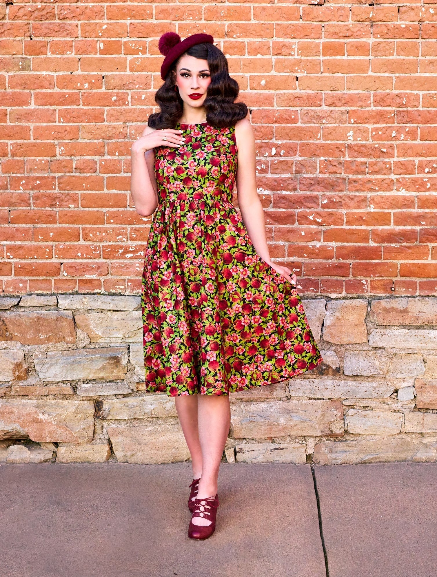 Pomegranate Midi Dress Retrolicious