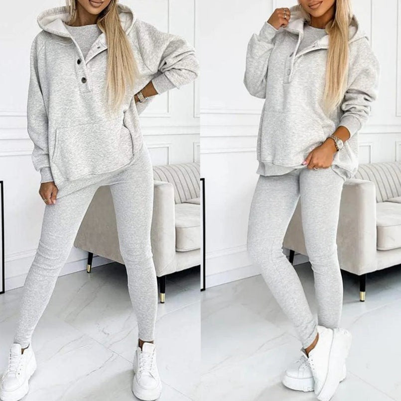 Casual Hooded Sweater Thickened Thread Fitted Vest Pants Three-piece Set See size chart under “more details” The Fashion Celestial