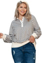Black Plus Size Two Tone Contrast Collared Pullover Sweatshirt Garden Naked Curves