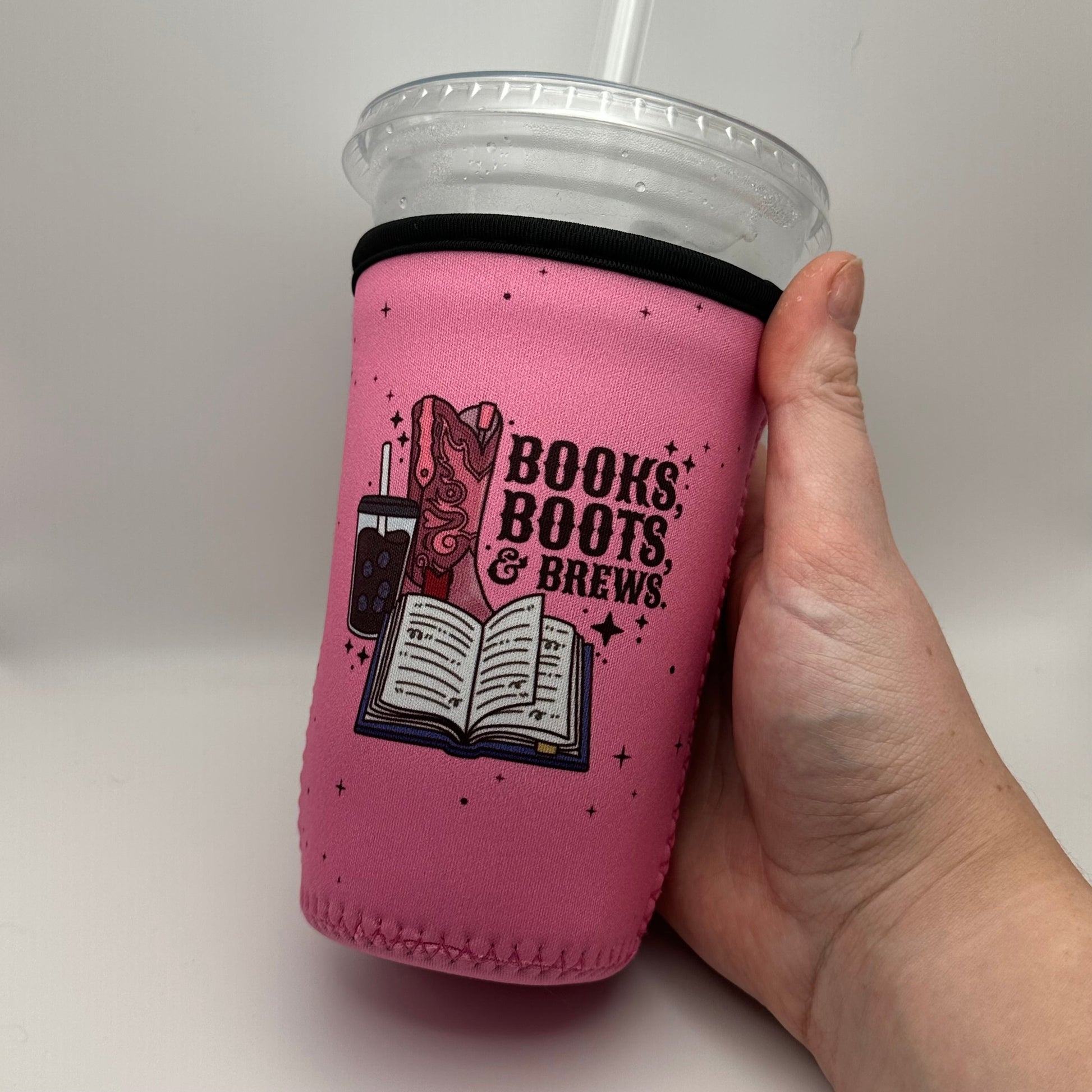 Books Boots and Brews Iced Coffee Cover | Iced Coffee Koozie BashDesignsCo