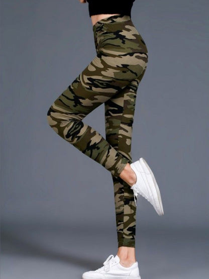Camouflage Gray-Green Women's Casual Leggings, Cropped Length NovaCart