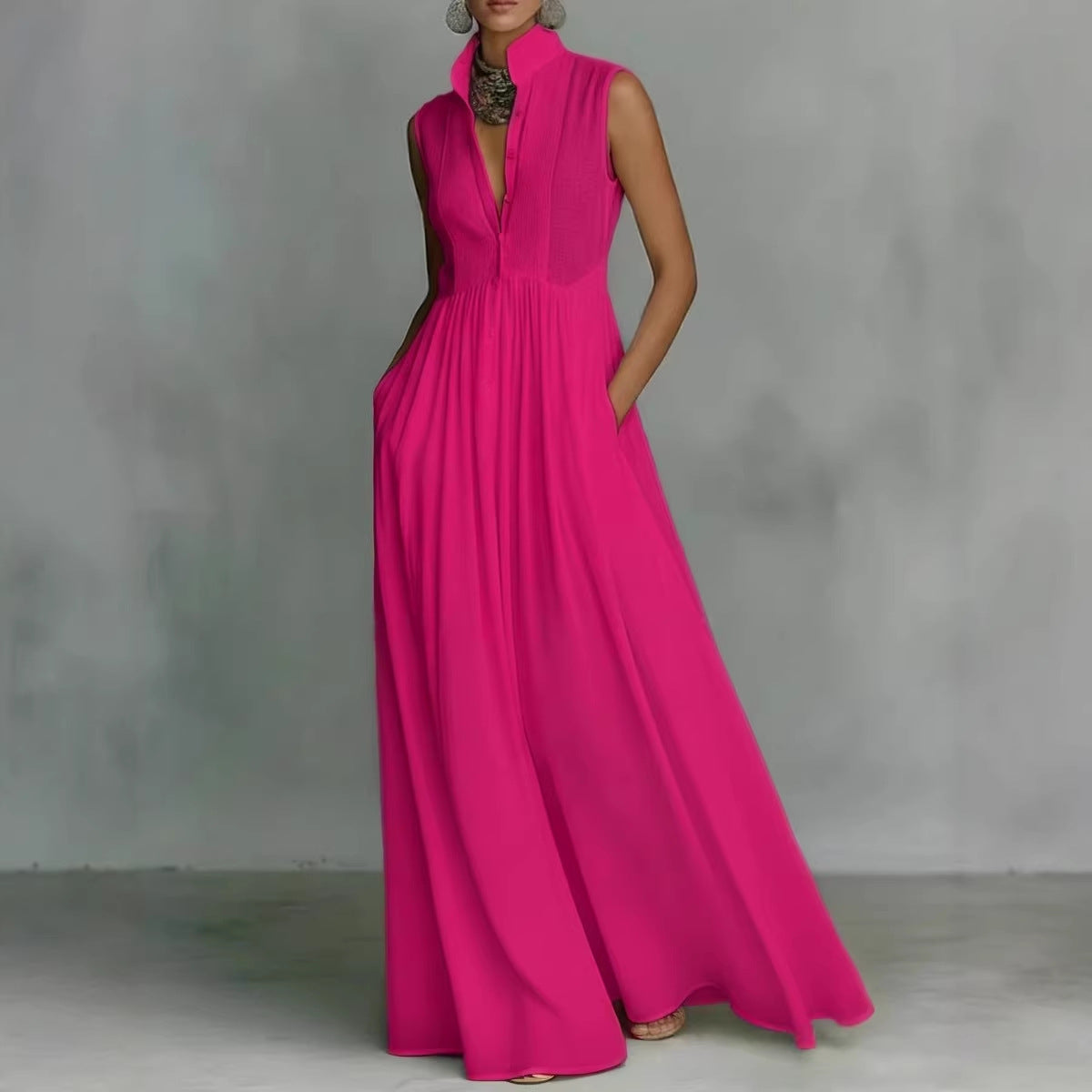Women's French-Style High-Waist Midi Dress with Ribbon Tie FitiqueFit
