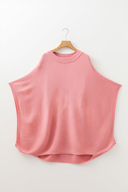 Light Pink Ribbed Knit Half Sleeve Plus Size Poncho Style Sweater Garden Naked Curves