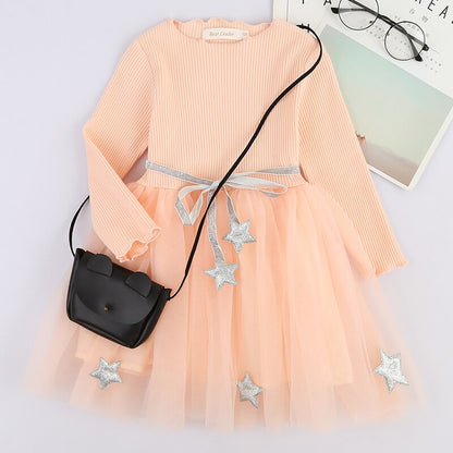 Bear Leader Girls Dress Pentagram Princess Dress Brand Girls Clothes Children Clothing European and American Style Girls Dresses