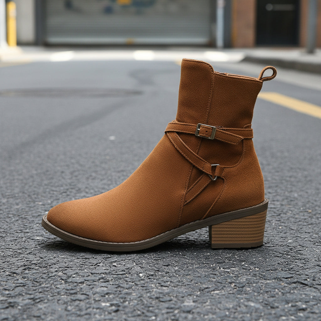 Cross-Strap Side-Zipper Mid-Heel Ankle Boots Women FitiqueFit