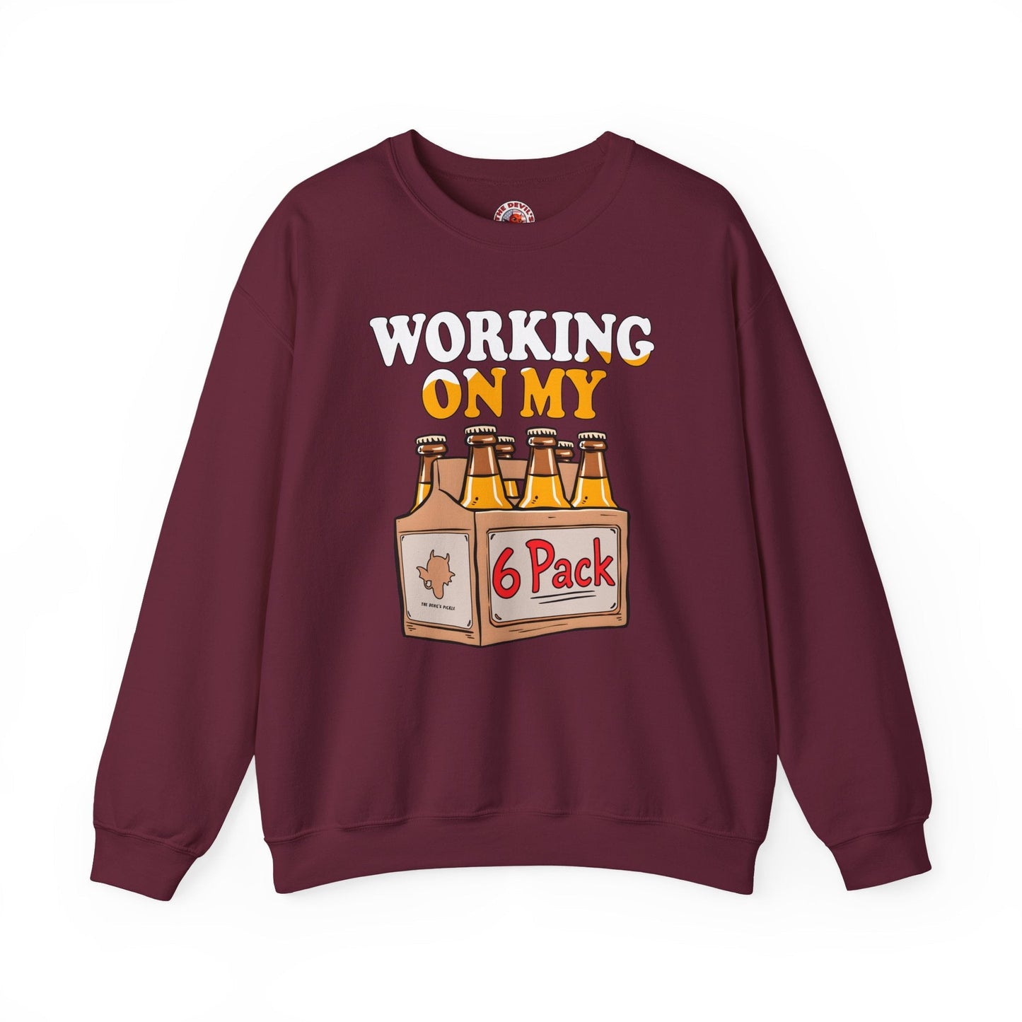 Working On My 6 Pack Crewneck Sweatshirt The Devil's Pickle