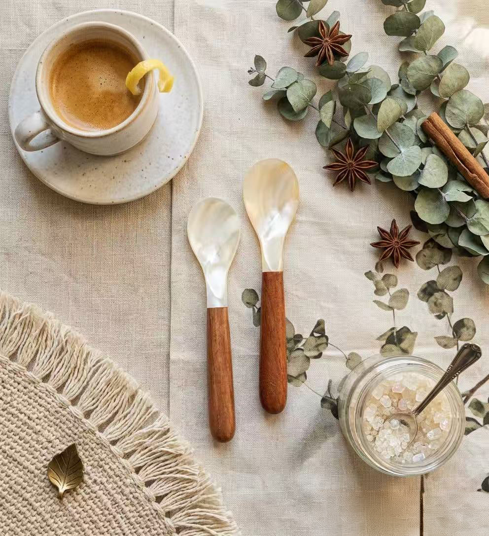 The "Daily Rituals" Mother of Pearl & Wood Spoon Set Tinyloverclothing