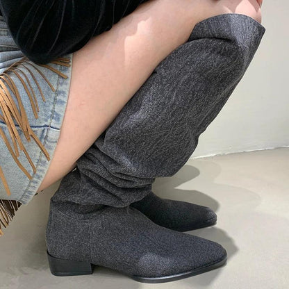 Women’s Denim Knee High Boots - Casual Cowboy Style Country in My Heart