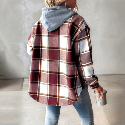 Plaid Drawstring Hoodie Shirt FitiqueFit