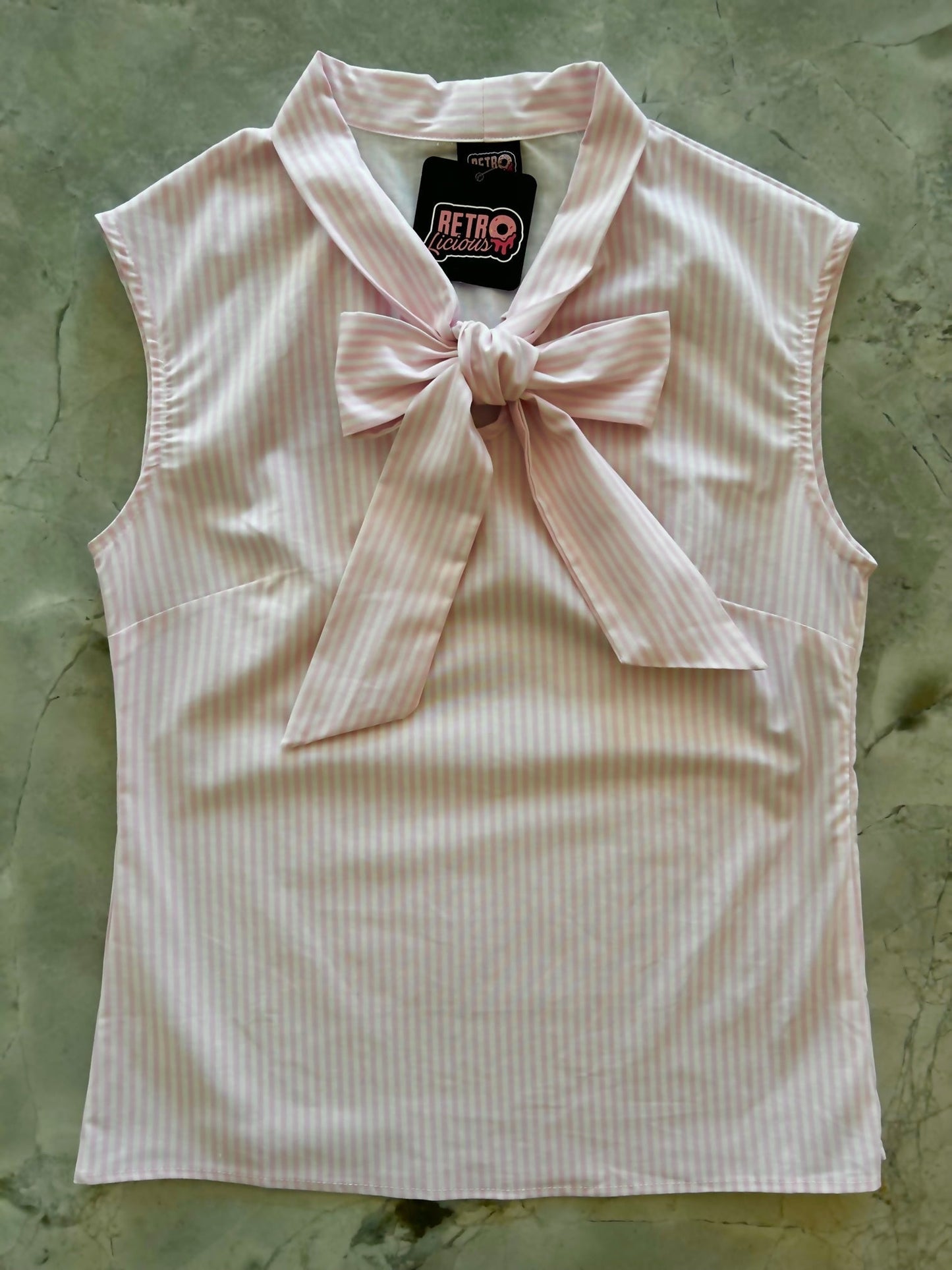 Pink Striped Bow Top Retrolicious