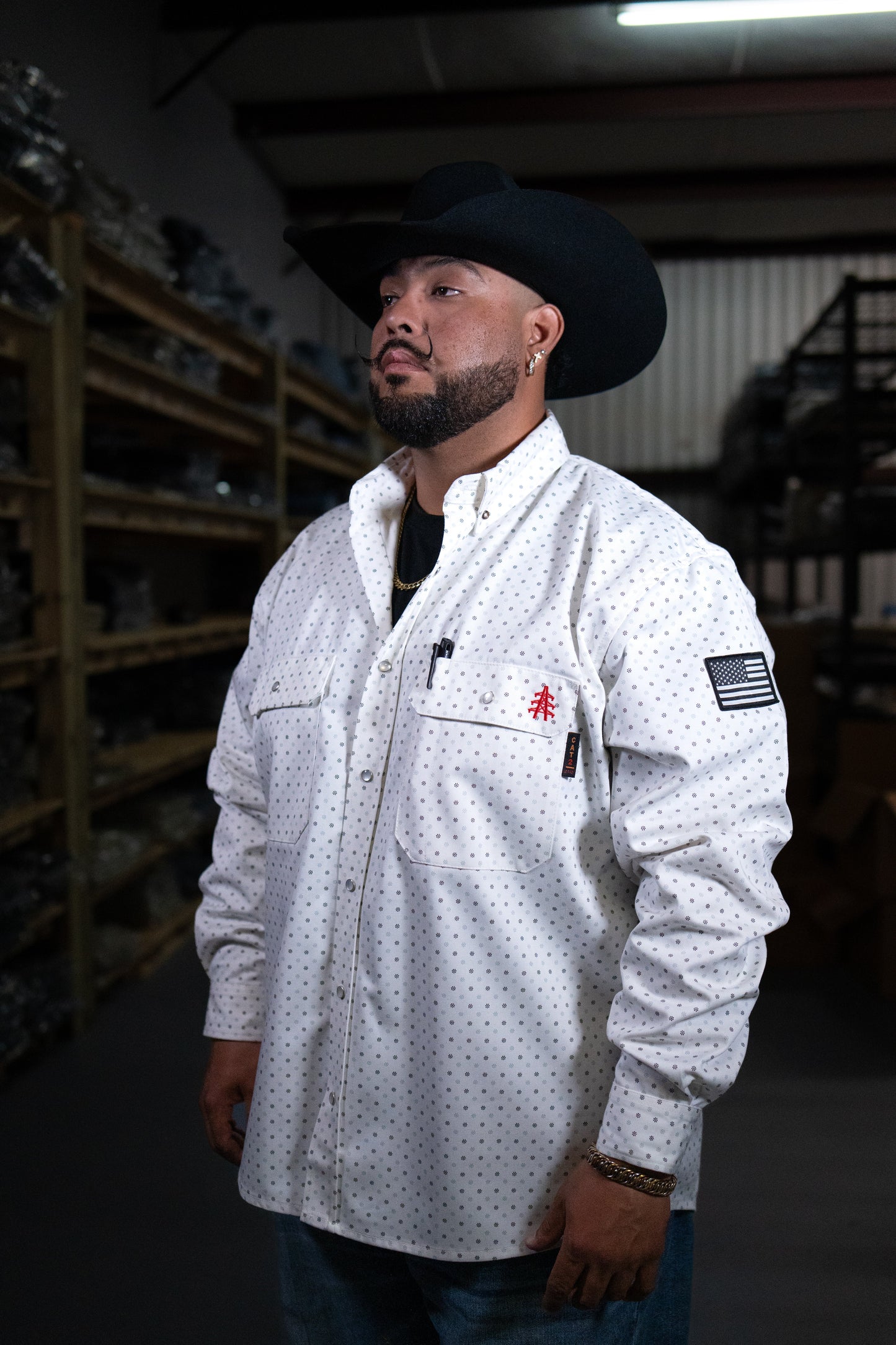 FR Pearl Snap Work Shirt - Phantom White Static FR