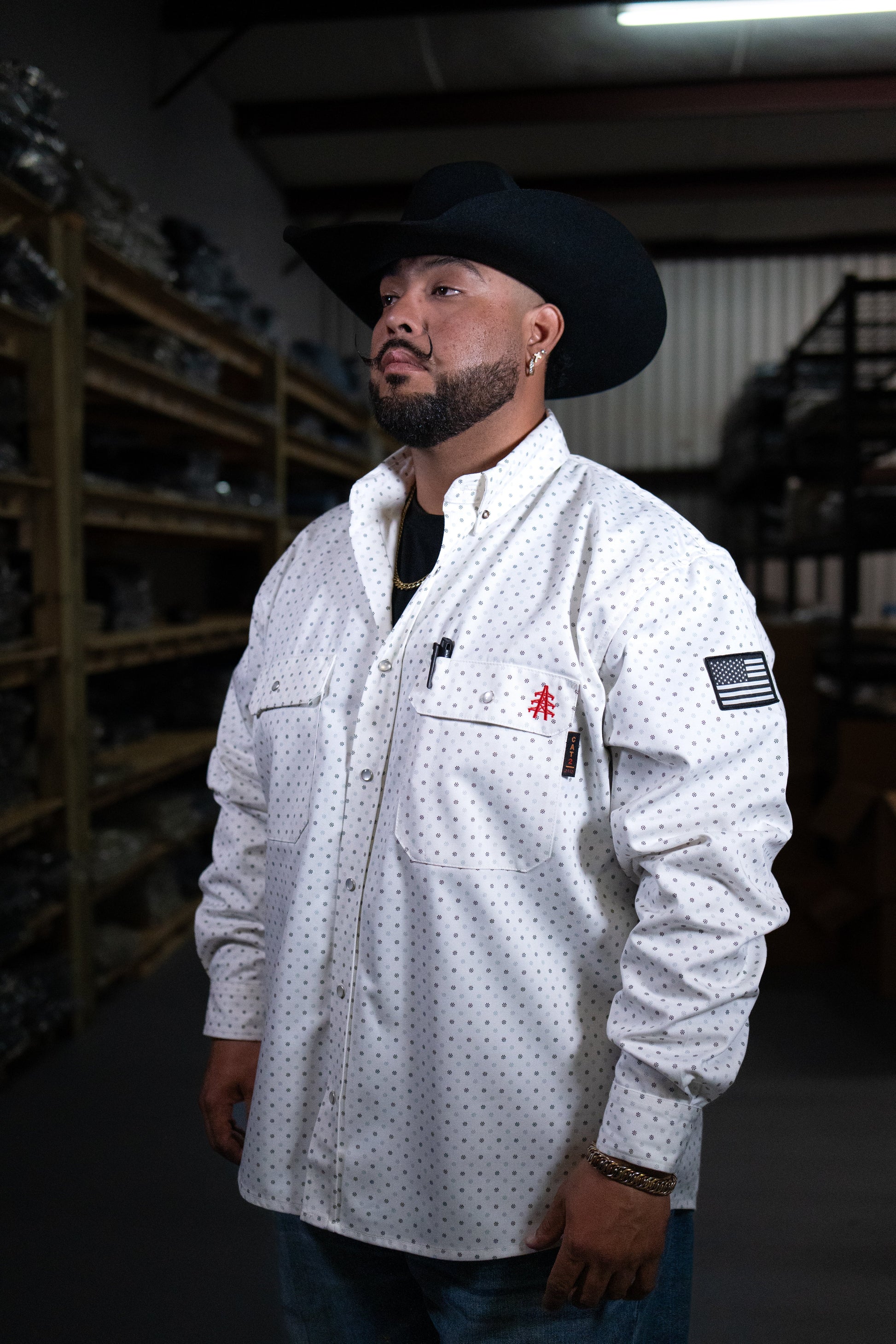 FR Pearl Snap Work Shirt - Phantom White Static FR