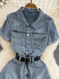 Button Front Short Sleeve Denim Romper New Era Fashion LLc