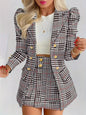 Plus Size Plaid Skirt Suit for Women – Two-Piece Blazer and High Waist Skirt Set FitiqueFit