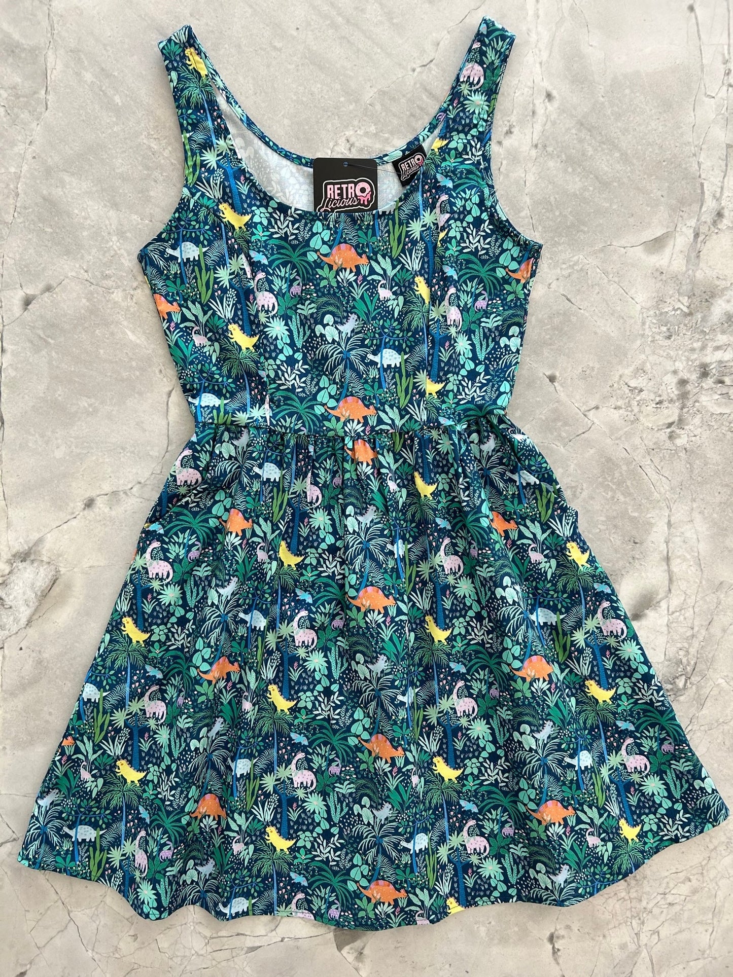 Dino Shorter Length Fit & Flare Dress Retrolicious