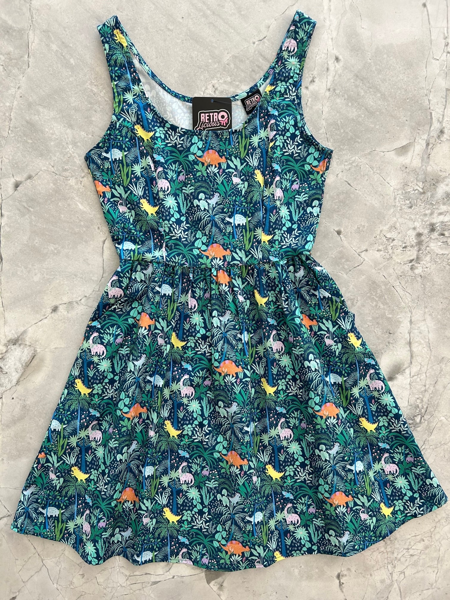 Dino Shorter Length Fit & Flare Dress Retrolicious