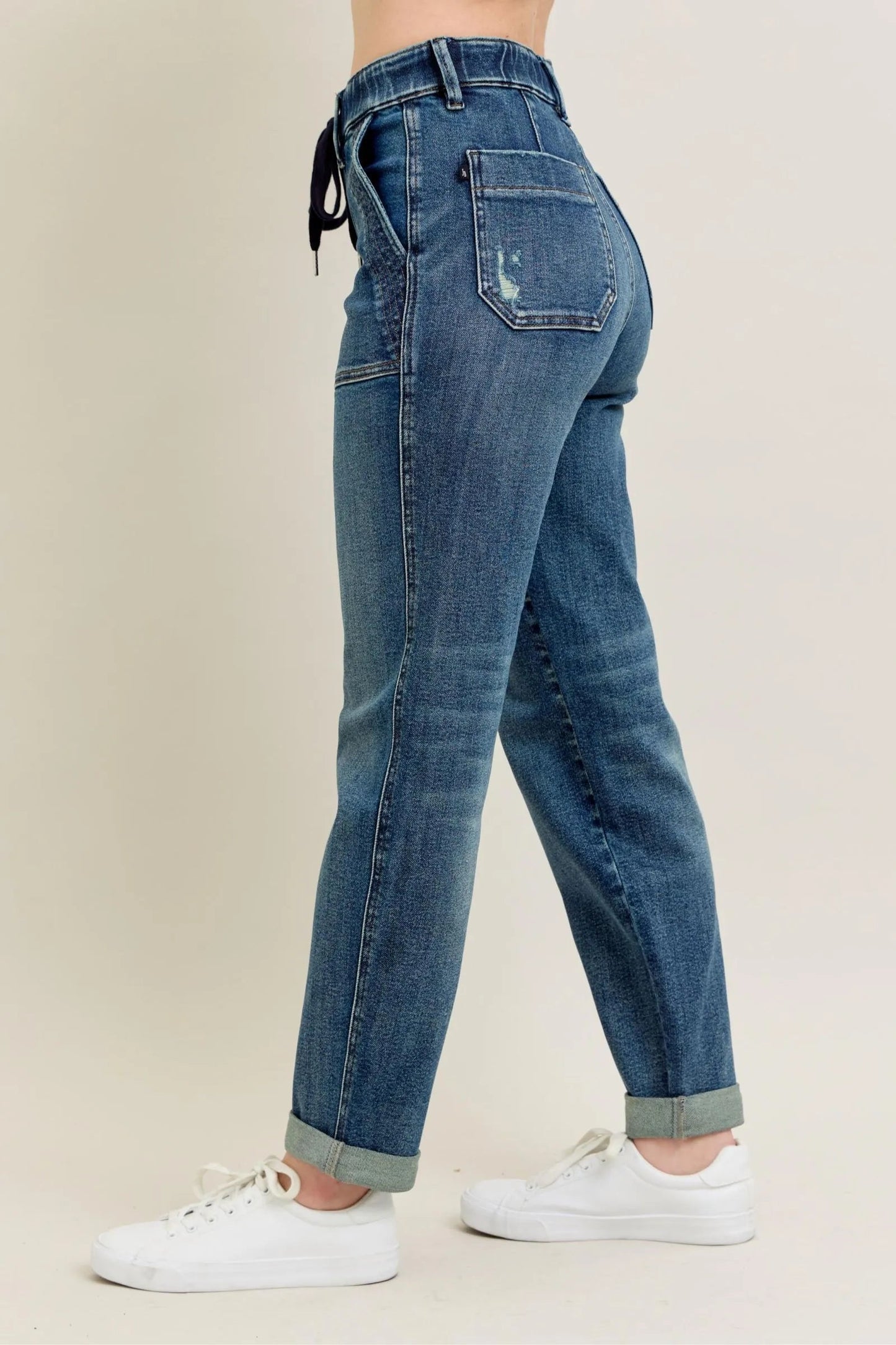 Judy Blue Full Size HW Vintage Wash Jeans w/ Drawstring Plus Size West2East Surf