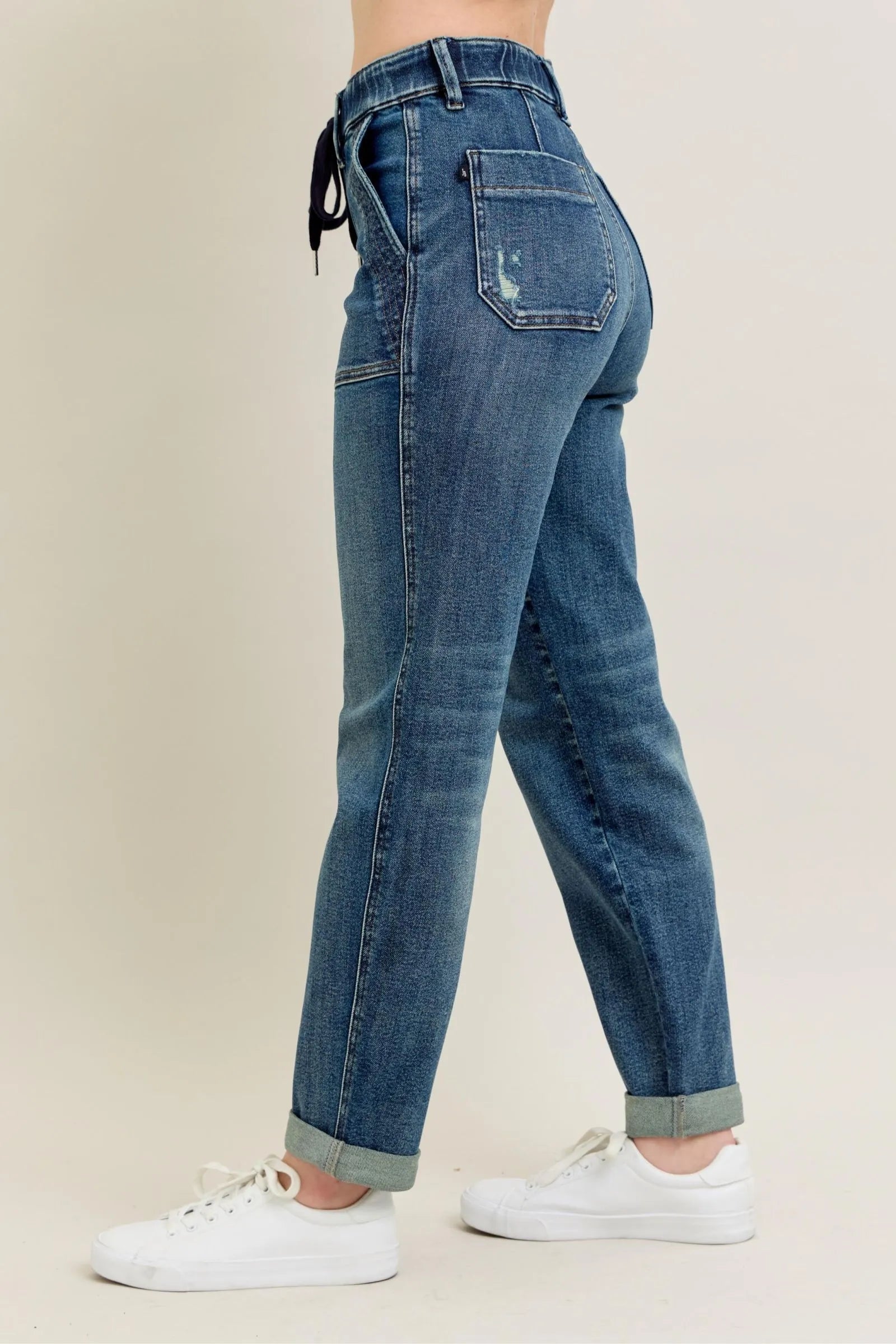 Judy Blue Full Size HW Vintage Wash Jeans w/ Drawstring Plus Size West2East Surf