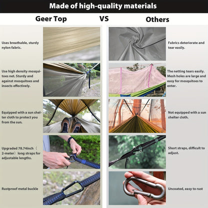[3-in-1 Hammock] GEERTOP 3-in-1 Outdoor Hammock | Double Sleep Rest Camping Hammock with Mosquito Net Sun Shelter for Backpacking Travel Garden Park NovaCart