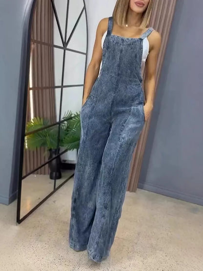 Full Size Vintage Wash Wide Leg Denim Overalls Plus Size New Era Fashion LLc