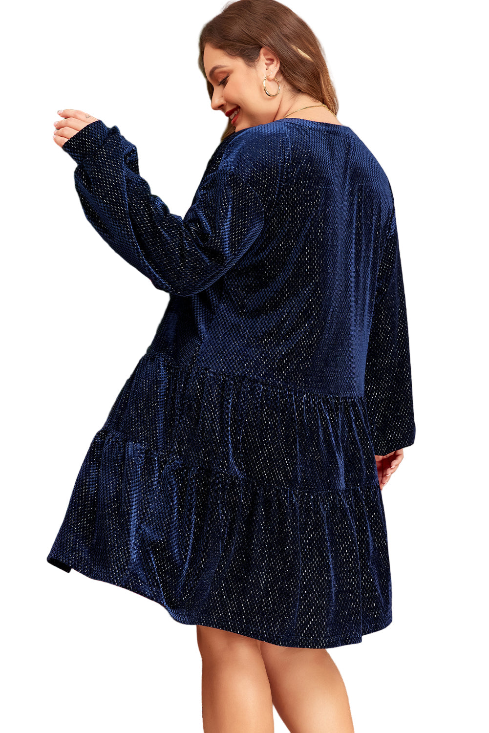 Meadow Mauve Plus Size Textured Velvet Tiered Buttons Tiered Dress Garden Naked Curves