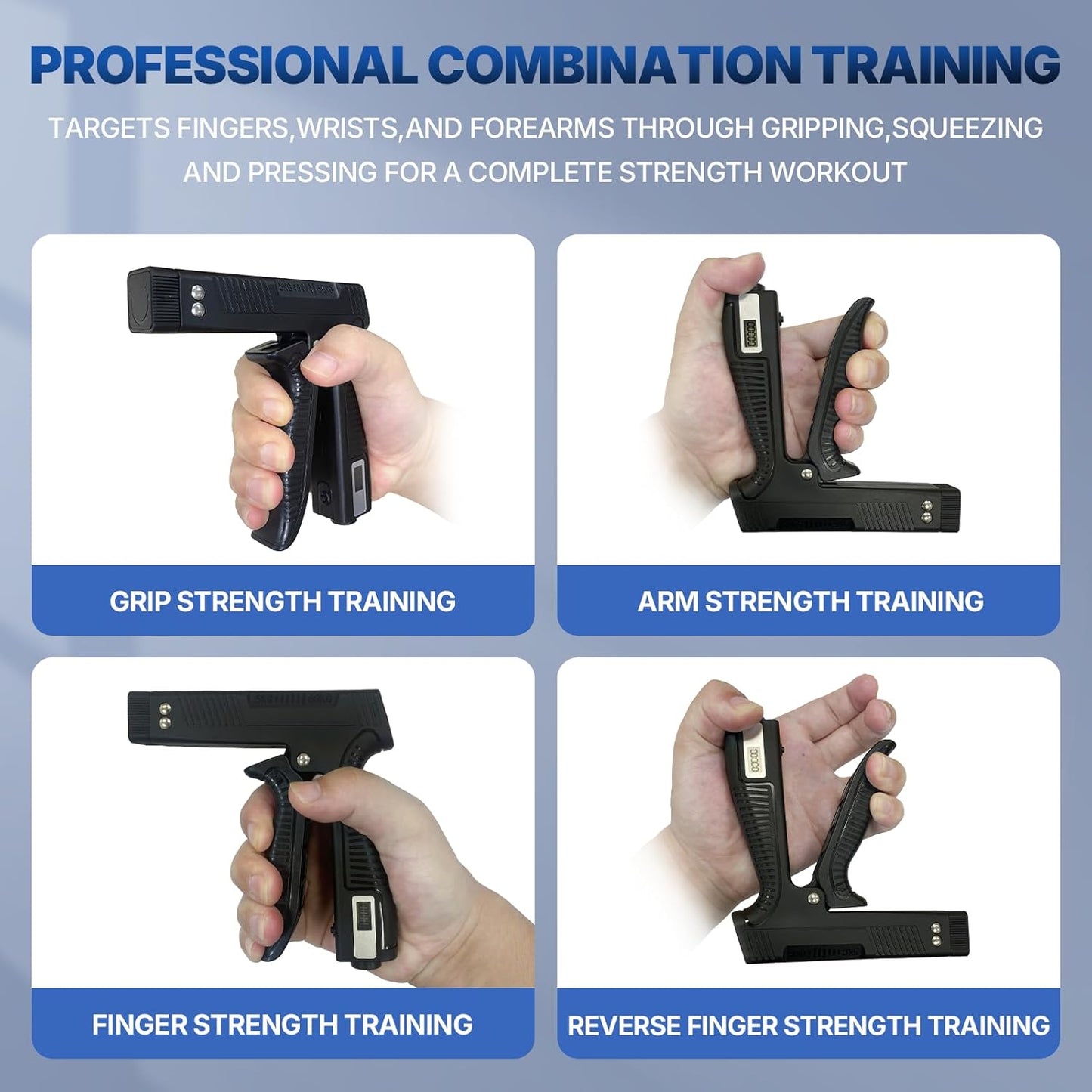 Grip Strength Trainer with Finger Exerciser, Digital Counter Adjustable Hand Grip Strengthener for Strength Training, Recovery and Muscle Building
