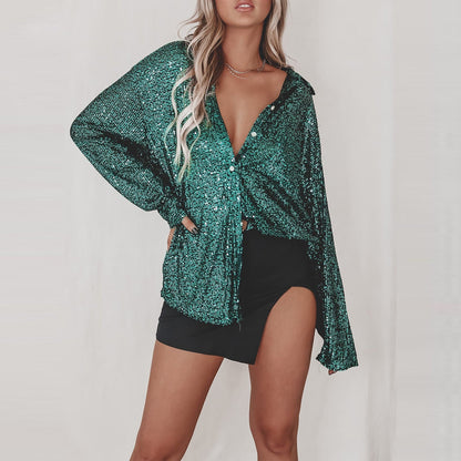 Sequin Lapel Long Sleeve Shirt See size chart under “more details” The Fashion Celestial