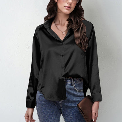 Women’s Satin Lapel Button-Down Blouse FitiqueFit
