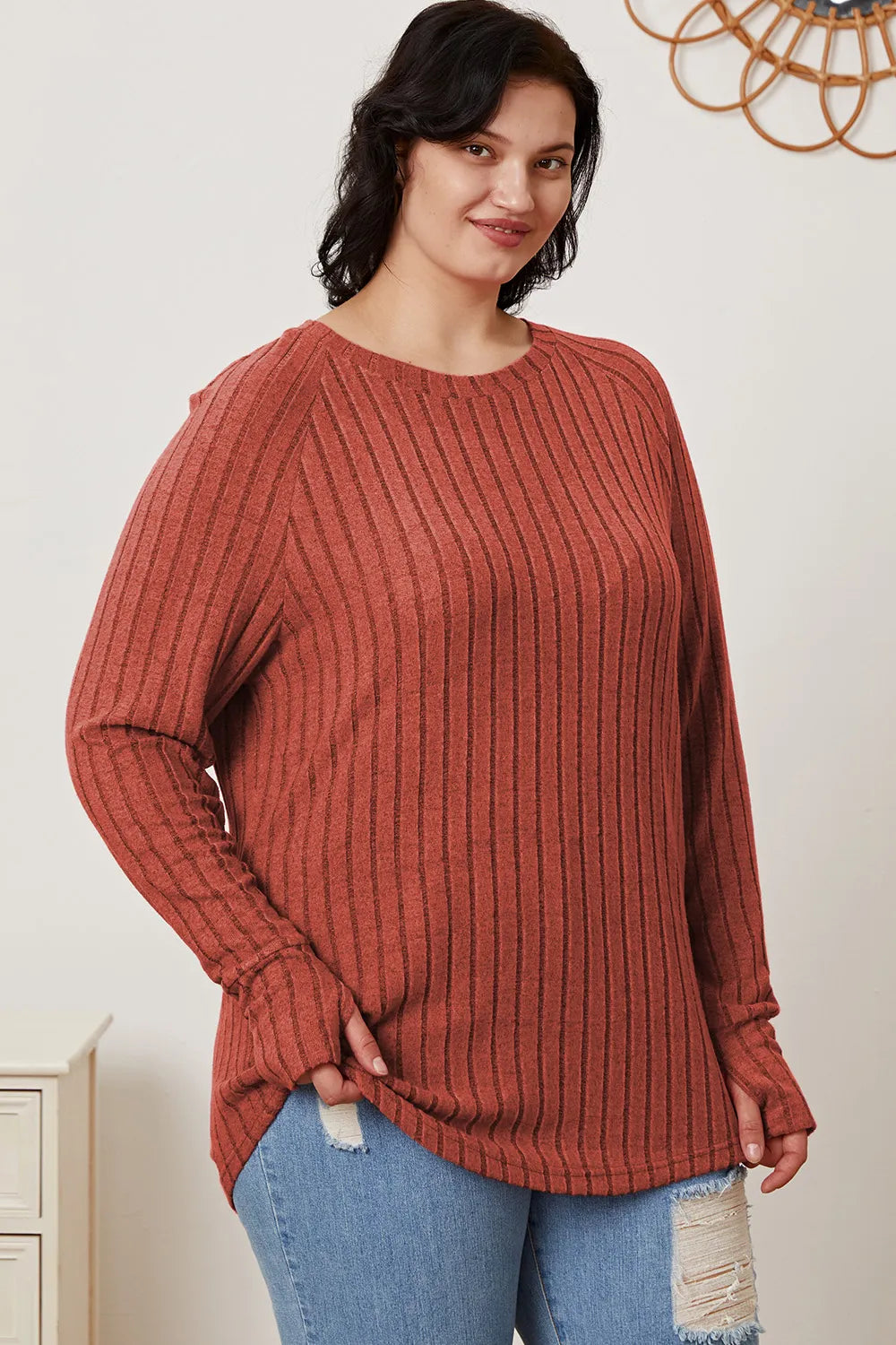 Basic Bae Full Size Ribbed Thumbhole Sleeve T-Shirt New Era Fashion LLc