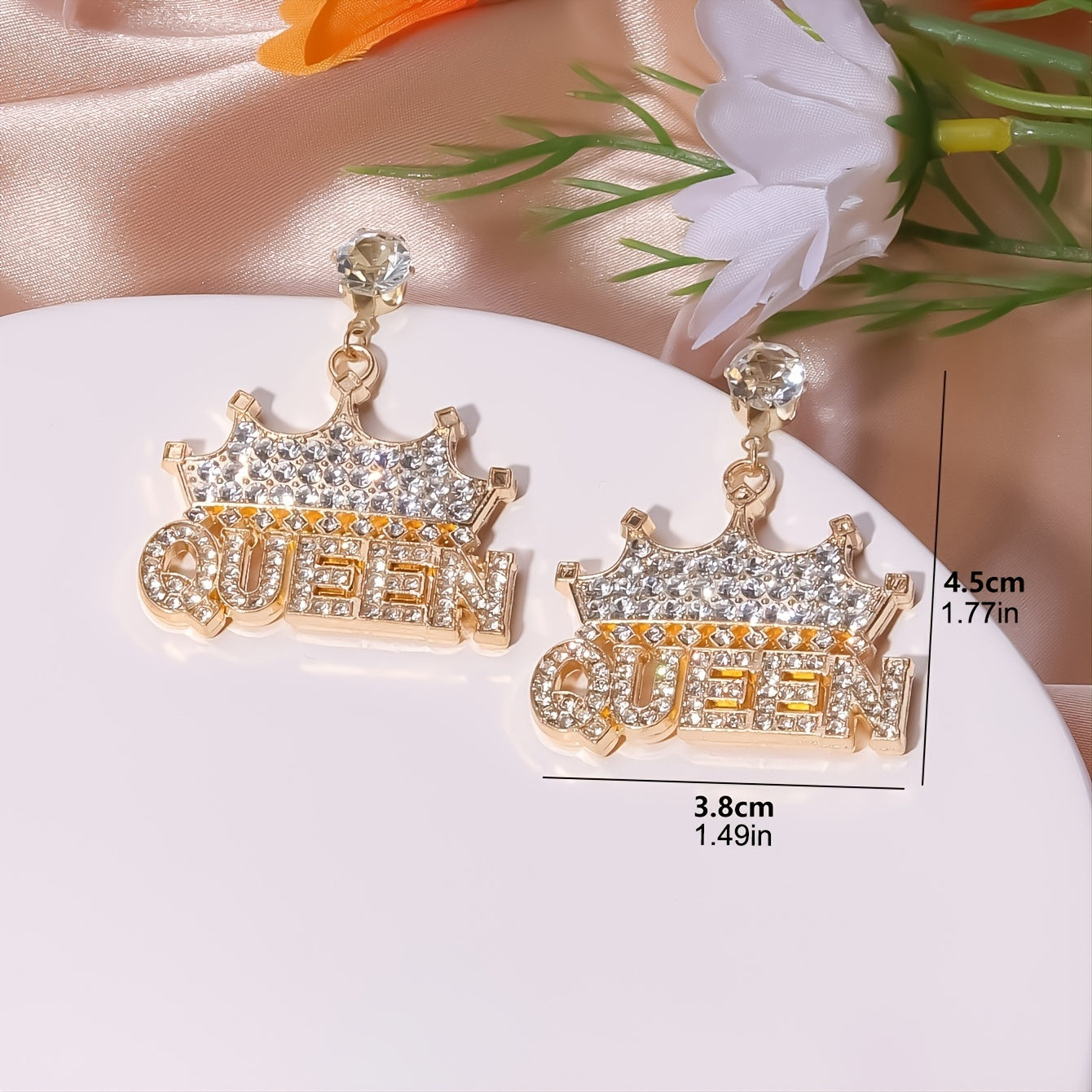 Exaggerated Rhinestone Drop Earrings Queen Letter Pendant Shiny Dangle Earrings All-match Women's Ear Jewelry NovaCart